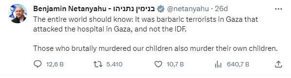 Hastane katliamı sonrası Netanyahu'dan ilk sözler! Saldırıdan Hamas'ı sorumlu tuttular