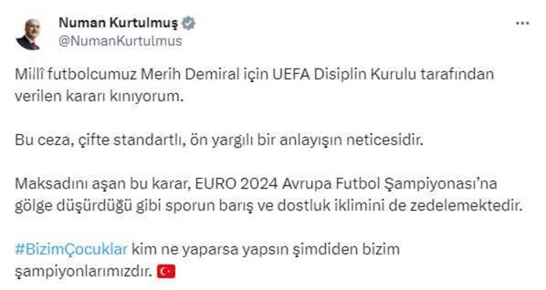 UEFA'nın Merih Demiral hakkındaki skandal kararına Ankara'dan tepki yağdı