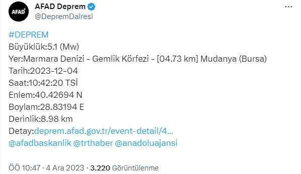 Marmara'da 5.1 büyüklüğünde deprem! İstanbul dahil birçok ilde hissedildi