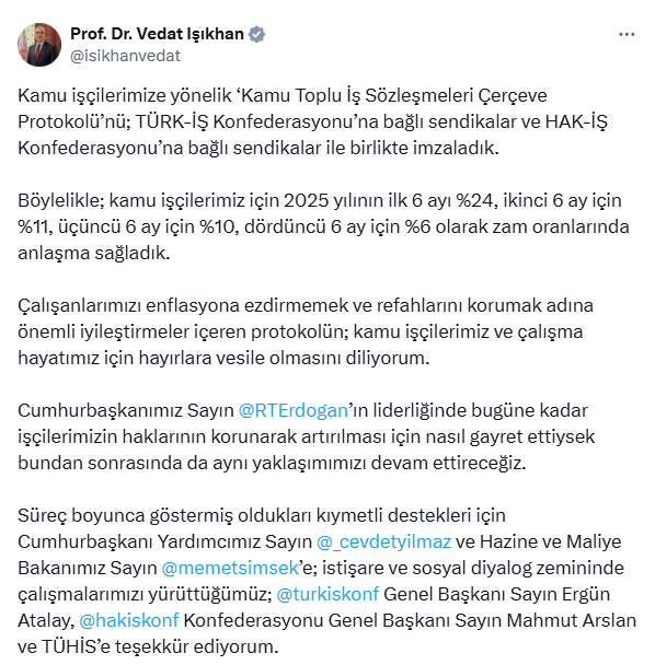 Bakan Işıkhan'dan kamu işçisi zammına ilişkin ilk açıklama