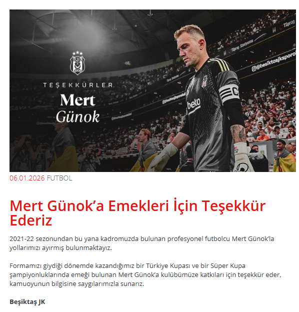 Resmen açıklandı! Beşiktaş, Mert Günok ile yollarını ayırdı