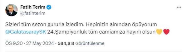 Fatih Terim, Galatasaray'ın 24. şampiyonluğunu kutladı