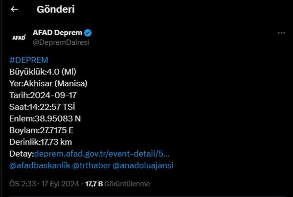 Manisa'da korkutan deprem