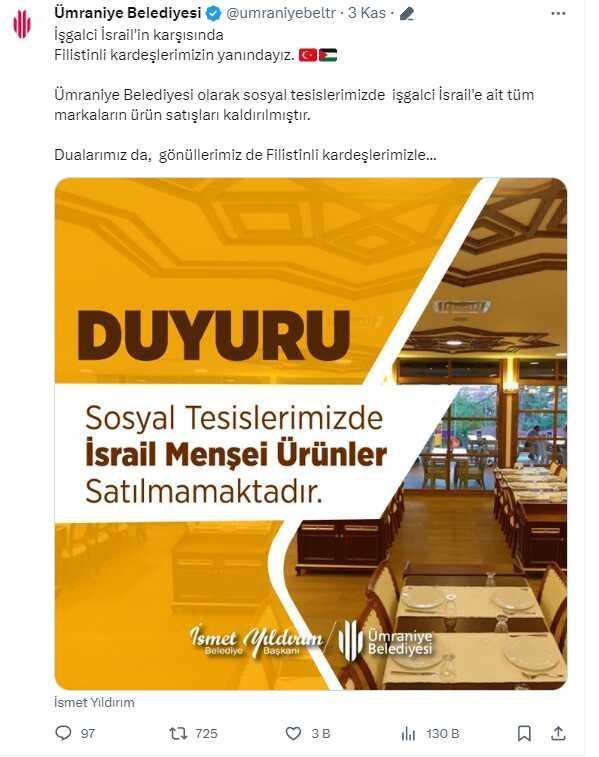 İstanbul ilçe belediyeleri İsrail ürünlerine boykot kampanyası başlattı