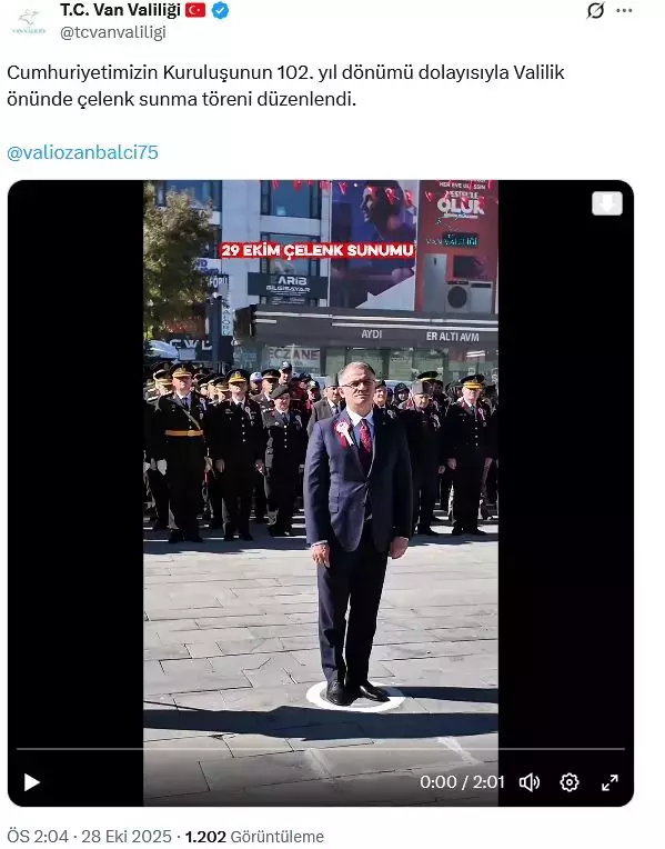 Van Valiliği 29 Ekim tören videosu