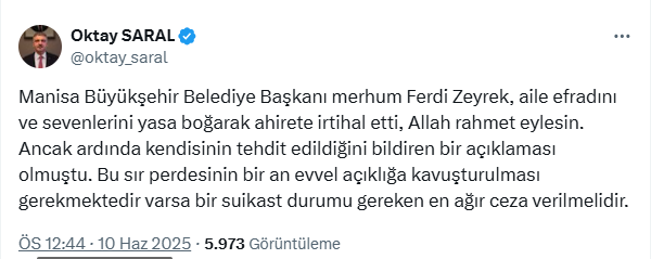 Ferdi Zeyrek'le ilgili suikast iddialarının ardından Cumhurbaşkanlığı'ndan açıklama