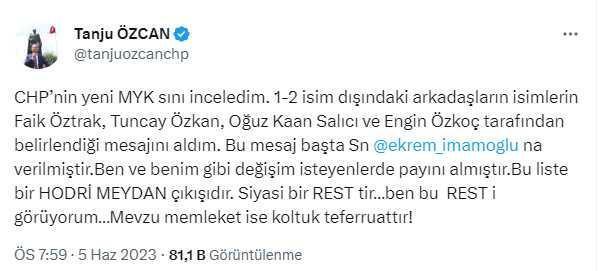 Tanju Özcan'dan CHP'nin MYK'sı ile ilgili olay yorum: Bu liste bir hodri meydandır