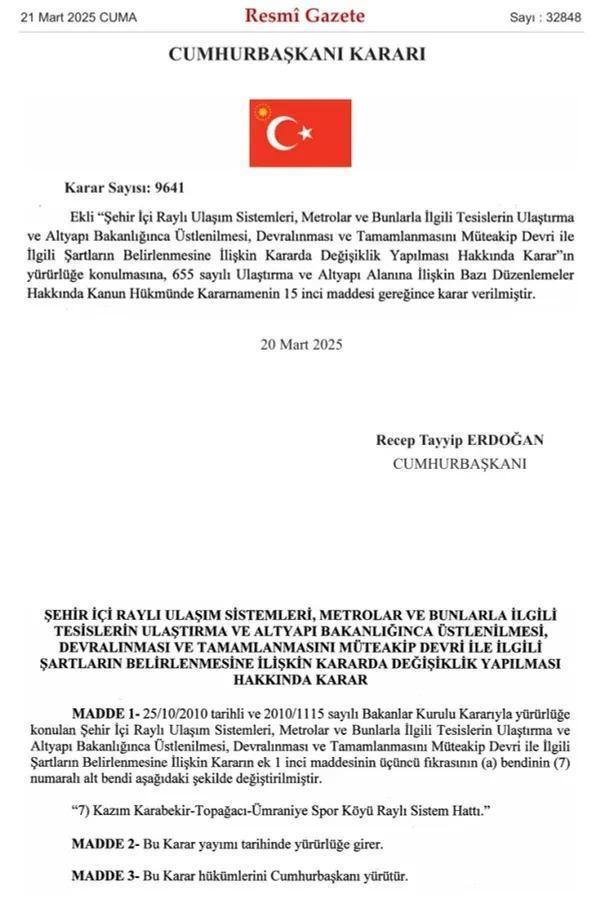 İstanbul'da bir metro hattının yönetimi İBB'den alındı