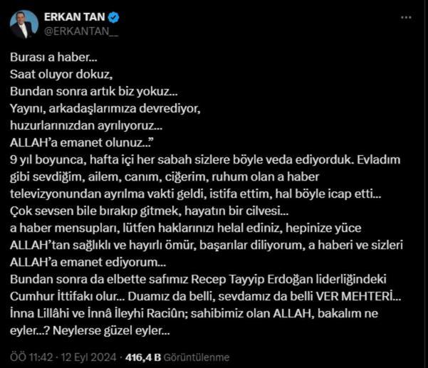 Erkan Tan neden istifa etti? Erkan Tan A Haber'den neden ayrıldı, ne oldu?