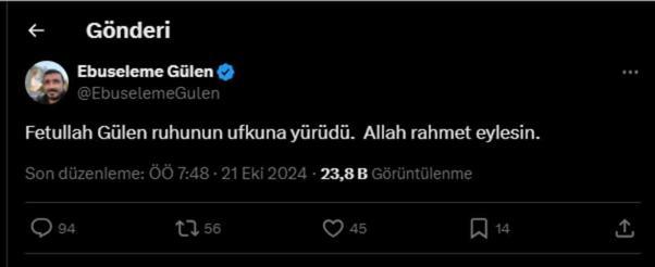 Fetullah Gülen ne zaman öldü?