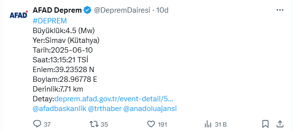 Kütahya Simav'da korkutan deprem