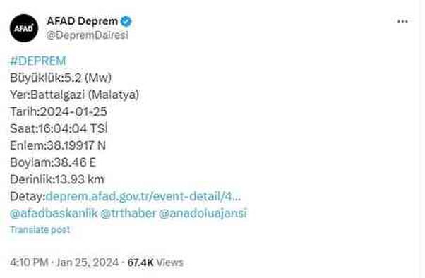 SON DAKİKA 25 OCAK AZ ÖNCE DEPREM Mİ OLDU? Malatya'da en son depremler kaç şiddetinde oldu? Kandilli Rasathanesi ve AFAD deprem listesi!