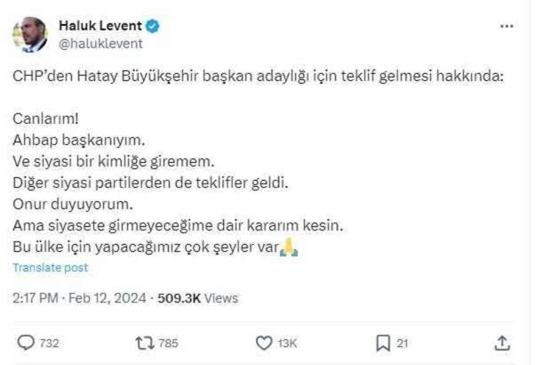 Haluk Levent, Belediye Başkanlığına Aday Olacak Mı?