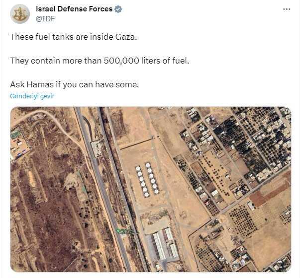 İsrail'den Gazze'nin yakıt ihtiyacına görüntülü yanıt: Gidin Hamas'tan isteyin