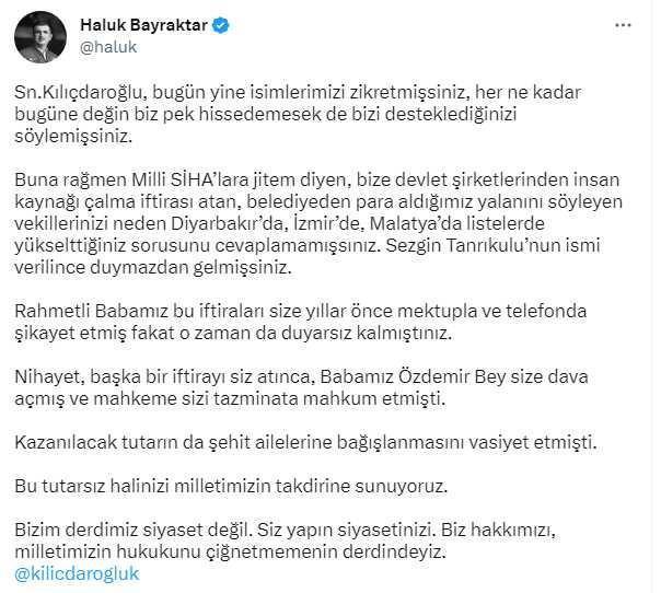 Haluk Bayraktar'dan 'Rahmetli babalarını ziyaret etmiştim' diyen Kılıçdaroğlu'na yanıt: Babamız size dava açmıştı