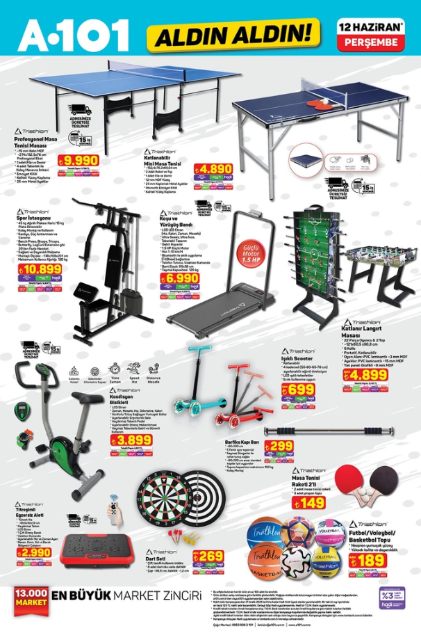 A101 12 HAZİRAN 2025 AKTÜEL KATALOG! Bugün A101'de neler var? Spor ekipmanları, Elektrikli Bisiklet, Moped...