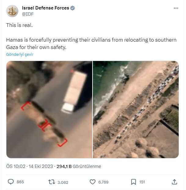 İsrail Savunma Kuvvetleri'nden 'Hamas, Filistinlilerin güneye geçmesini engelliyor' iddiası: Sizi canlı kalkan yapmak istiyorlar