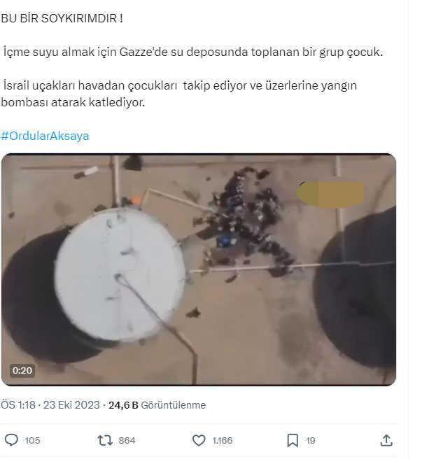 Videonun, İsrail güçlerinin içme suyu için bekleyen çocukların üzerine bomba attığını gösterdiği iddiası