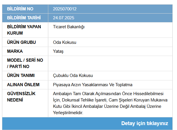 Ticaret Bakanlığı'ndan ünlü markanın oda kokusuna toplatma kararı