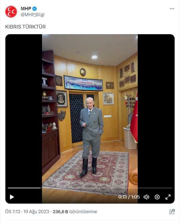 Çizmelerini giyen MHP lideri Bahçeli, 'Kıbrıs Türk'tür' notuyla video paylaştı