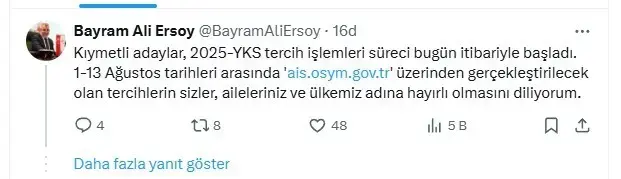 2025 YKS tercih ekranı açıldı