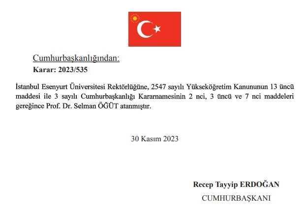 Rektör Selman Öğüt kimdir? İstanbul Esenyurt Üniversitesi'nin yeni rektörü kim oldu?