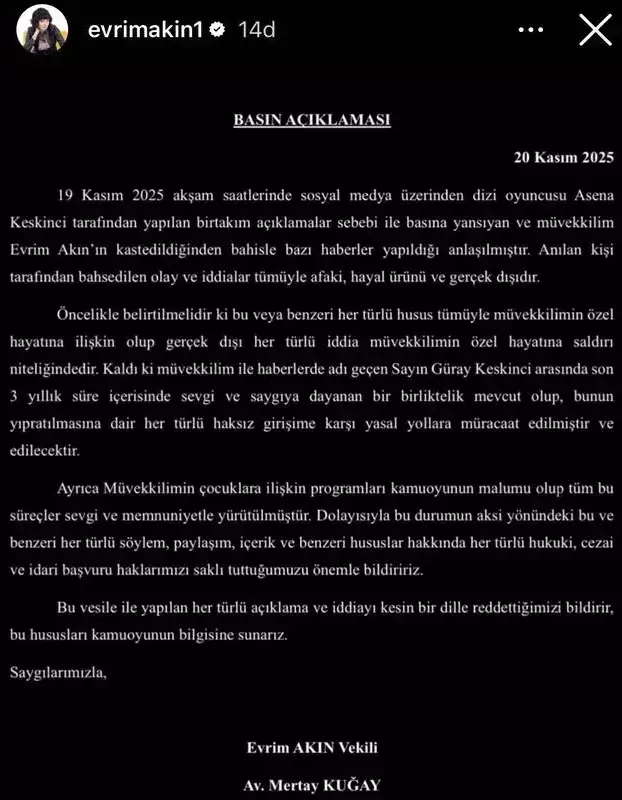 Evrim Akın'a eski rol arkadaşın Zeynep Gülmez'den gönderme