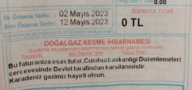 Doğalgaz faturalrı '0' TL gelmeye başladı