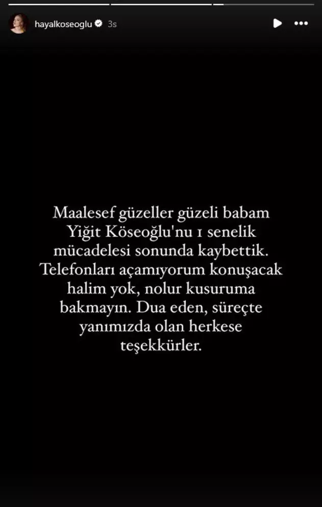 Ünlü oyuncu Hayal Köseoğlu babasını son yolculuğuna uğurladı