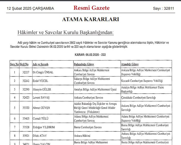 HSK atama kararnamesi 12 Şubat Çarşamba yayınlandı! Hakim ve Savcılar atama kararları PDF indir, OKU!