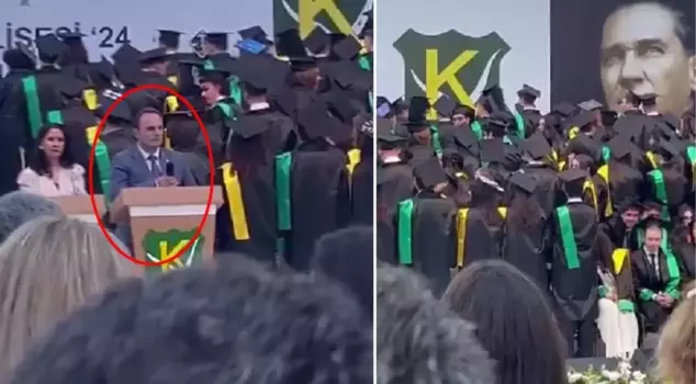 احتجاج في حفل التخرج! قام الطلاب بتجاهل المدير الذي يهددهم وتحويل ظهورهم عنه.