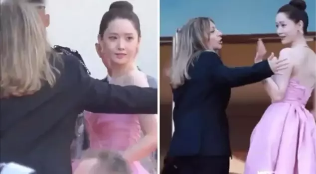 The female security guard, who had already argued with celebrities in Cannes, now prevented Korean actress Yoona from taking a photo.