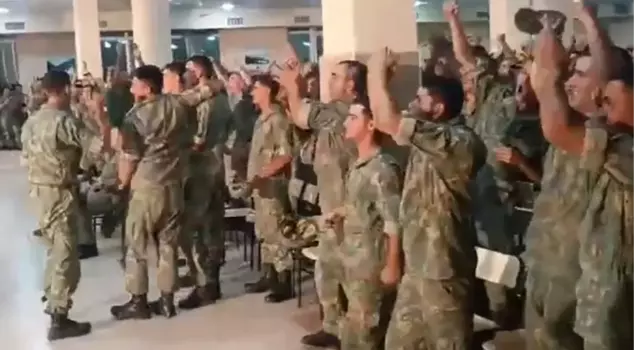 Azerbaijani soldiers were overjoyed and ecstatic when Turkey defeated Czech Republic in the match.