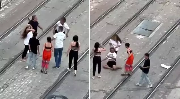 Four women fought on the tramway in Antalya.