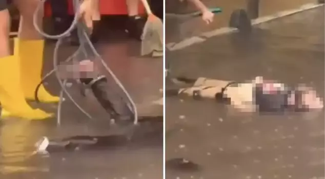 The footage of two people who lost their lives by getting electrocuted in Izmir while being pulled out of the water has emerged.