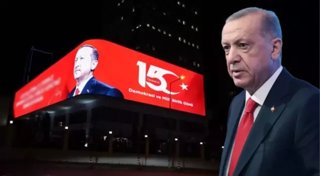 President Erdogan's message for July 15th was published on the digital display screen.