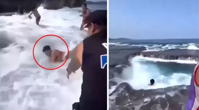 The sea swallowed the man swimming among the waves.