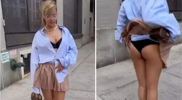 Рианна поделилась видео в Instagram, где она подняла юбку в школьной форме и показала свои нижнее белье перед камерой.