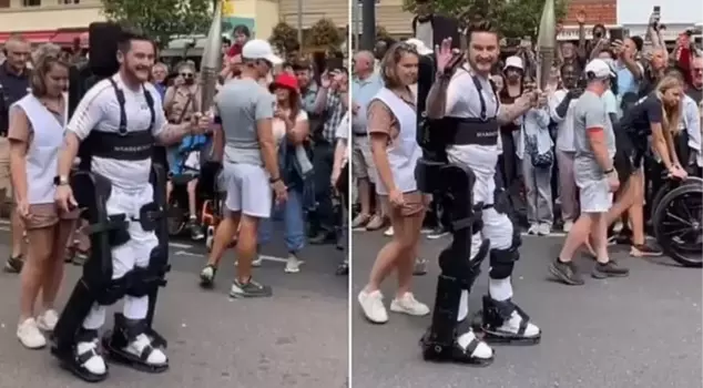French paraplegic athlete Kevin Piette made history by carrying the Olympic Torch with a robotic exoskeleton.