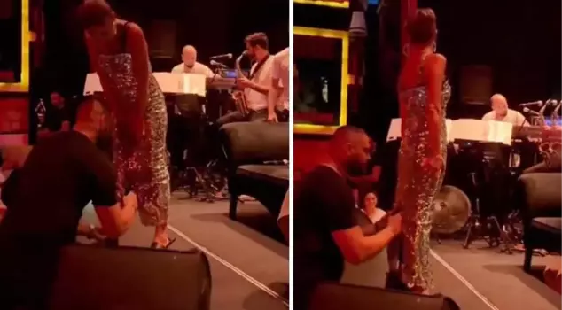 She did it again! Yıldız Tilbe had her dress cut in front of dozens of her fans.