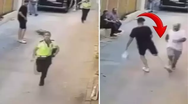 The suspect fleeing from the police was caught when a citizen tripped him up!