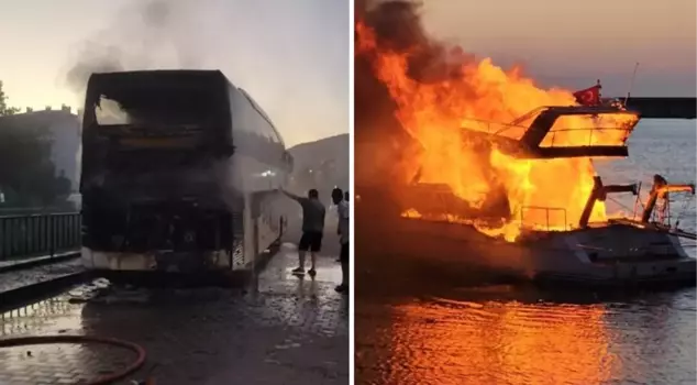 The tourism company's bus and boat burned down at the same time.