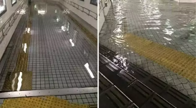 Metro stations in Tokyo were flooded due to heavy rain.