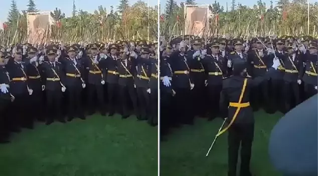 During the graduation ceremony of the Turkish Military Academy, lieutenants chanted the slogan 