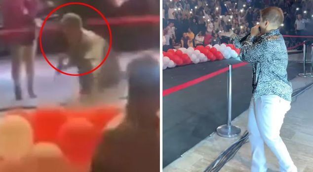 Ferah Zeydan, who was performing at the concert organized for earthquake victims, fell on stage.