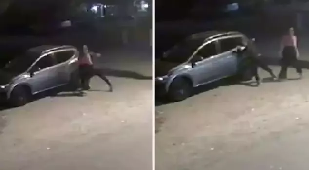 The young man, who was angry with his girlfriend, took out his anger on a brand new car.