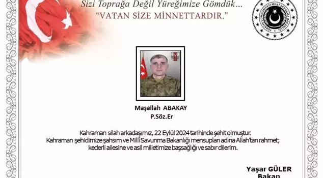 In the Pençe-Kilit Operation, one of our soldiers was martyred.