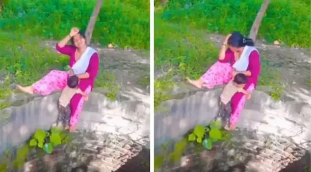 A mother filming a social media video by the edge of a well, disregarding her child's life, has drawn criticism.