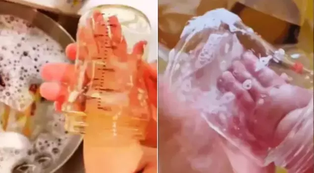 The parent who used the newborn baby's hand to wash the milk bottle drew criticism.