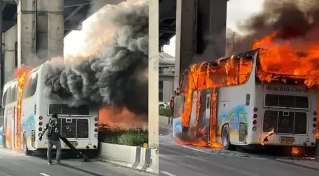 A bus carrying students and teachers caught fire in Bangkok! 25 people died.